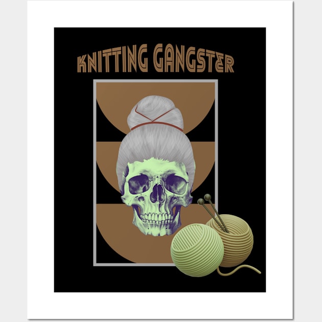 Knitting gangster mint green skull Wall Art by happygreen